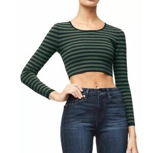 NWT Good American Womens Stripe Long Sleeve Crop Top 2 medium Green/Navy